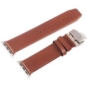 Kakapi for Apple Watch 42mm Subtle Texture Double Buckle Genuine Leather Watchband with Connector(Brown)