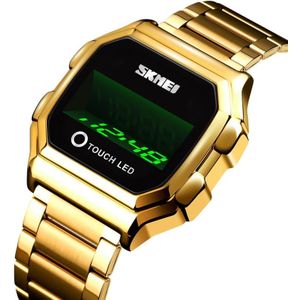 SKMEI 1650 Steel Strap Version LED Digital Display Electronic Watch with Touch Luminous Button(Gold)