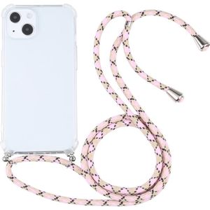 Vierhoek Schokbestendige transparante TPU-beschermhoes met lanyard voor iPhone 13 mini (kleurrijke roze)
