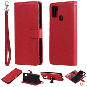 For Samsung Galaxy A21s 2 in 1 Solid Color Detachable PU Leather Case with Card Slots & Magnetic Holder & Photo Frame & Wallet & Strap(Red)