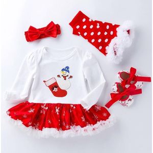 Vierdelige Baby Snowflake jurk met lange mouwen (Kleur: Sneeuwpop sokken maat:66)