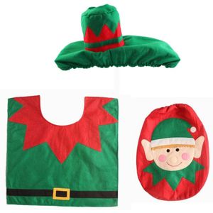Fancy Christmas Decoration Happy Santa Elf Toilet Seat Cover Rug Bathroom Set