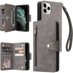 Rivet Buckle 9 Cards Three Lederen telefoonhoesje voor iPhone 11 Pro