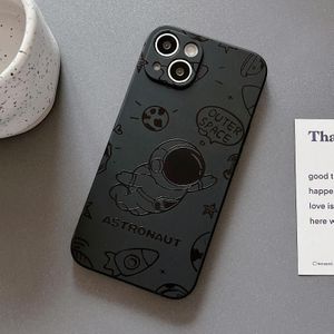 Voor iPhone 14 Pro Astronaut patroon siliconen telefoonhoes met rechte rand (Flying Astronaut-Black)