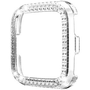 For Fitbit versa / versa lite PC Double-Row Diamond-Encrusted Protective Shell(Transparent)