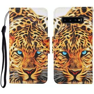 For Samsung Galaxy S10+ Colored Drawing Pattern Horizontal Flip Leather Case with Holder & Card Slots & Wallet & Lanyard(Yellow Leopard)