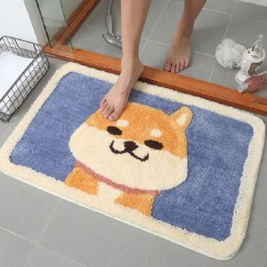 Cartoon Flocking Carpet Home Bathroom Non-slip Absorbent Pad  Size:45×65 cm(Akita)