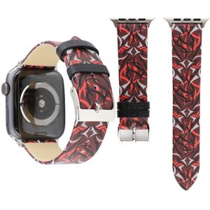 Thorns Printing Genuine Leather Watch Strap for Apple Watch Series 4 44mm (Red)