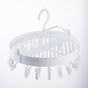 Sock Clip Round Drying Rack Folding Plastic Long Clothespin(White)