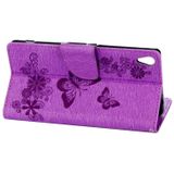 For Sony Xperia XA Ultra Butterflies Embossing Horizontal Flip Leather Case with Holder & Card Slots & Wallet & Lanyard(Purple)