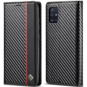 LC.IMEEKE Carbon Fiber PU + TPU Horizontal Flip Leather Case with Holder & Card Slot & Wallet For Samsung Galaxy A71 4G / M70s(Vertical Black)