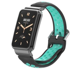 Voor Xiaomi Mi Band 7 Pro siliconen metalen frame horlogeband (zwart + cyaan)