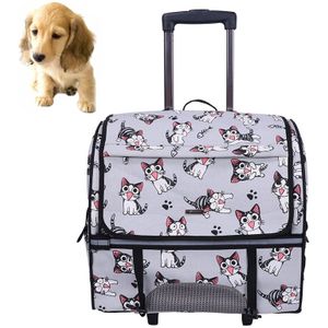 DODOPET Multi-function Outdoor Portable Two Wheels Cat Dog Pet Carrier Bag Knapsack Draw Bar Box(Blue)