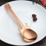 5 PCS Creative Stainless Steel Guitar Shape Coffee Spoon Mixing Spoon (Rose Gold)