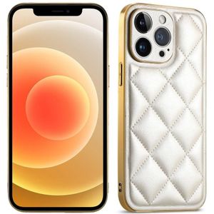 Voor iPhone 12 Suteni Electroplated Big Diamond Grid Leather Soft TPU Phone Case(White)