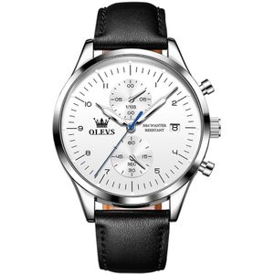 OLEVS 2880 heren multifunctioneel zakelijk waterdicht lederen band quartz horloge