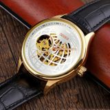 SKMEI 9209 Men Business Automatic Mechanical Watch Round Hollow Dial Leather Watchband Watch(Gold Black)