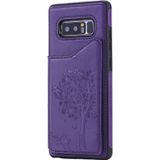 For Galaxy Note 8 Cat Tree Embossing Pattern Shockproof Protective Case with Card Slots & Photo Frame & Holder(Purple)