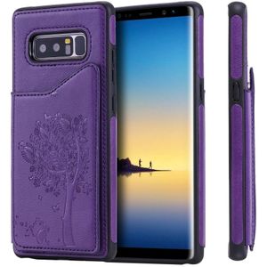 For Galaxy Note 8 Cat Tree Embossing Pattern Shockproof Protective Case with Card Slots & Photo Frame & Holder(Purple)