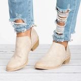 Autumn And Winter Pointed Low-Heeled Boots Women Low Tube Boots  Shoe Size:37(Beige)