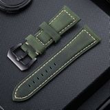 Crazy Horse Layer Frosted Black Buckle Watch Leather Wrist Strap  Size: 24mm (Army Green)