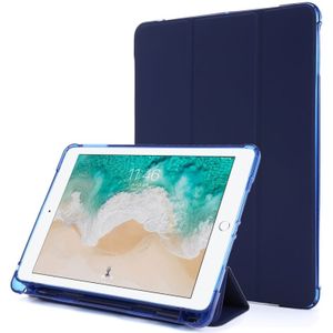 For iPad 9.7 (2018) & (2017) Airbag Horizontal Flip Leather Case with Three-fold Holder & Pen Holder(Dark Blue)