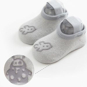 4 Pairs Baby Socks Cartoon Print Glue Strap Baby Anti-Slip Floor Socks Size: S 0-1 Years Old(Gray)