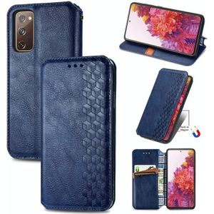 For Galaxy S20 FE(4G/5G) / S20 Lite Cubic Grid Pressed Horizontal Flip Magnetic PU Leather Case with Holder & Card Slots & Wallet(Blue)