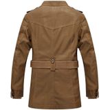 Men Long Style Leather Jacket Coat (Color:Khaki Size:XXXXL)