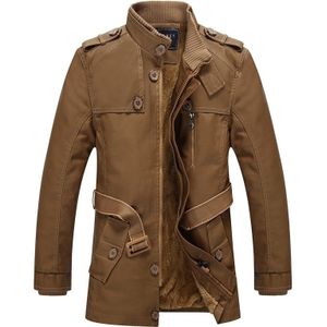 Men Long Style Leather Jacket Coat (Color:Khaki Size:XXXXL)