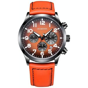 Ochstin 6042C mode lederen waterdichte lichtgevende quartz herenhorloge (gradint zwart oranje)