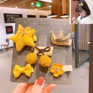 25 PCS / 5 Sets Children Hairpin Princess Crown Hair Accessories Headdress(Yellow Cherry)