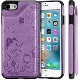 For iPhone 8 / 7 Cat Bee Embossing Pattern Shockproof Protective Case with Card Slots & Photo Frame(Purple)