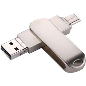 RQW-10X 3 in 1 USB 2.0 & 8 Pin & USB-C / Type-C 128GB Flash Drive  for iPhone & iPad & iPod & Most Android Smartphones & PC Computer