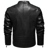 Autumn and Winter Letters Embroidery Pattern Tight-fitting Motorcycle Leather Jacket for Men (Color:Dark Blue Size:M)