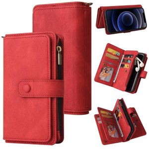 Skin Feel PU + TPU Horizontal Flip Leather Case with Holder & 15 Cards Slot & Wallet & Zipper Pocket & Lanyard For iPhone 12 mini(Red)