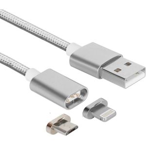 2 in 1 Weave Style 1.2m 5V 2A Micro USB & 8 Pin to USB 2.0 Magnetic Data / Charger Cable  For iPhone  iPad  Samsung  HTC  LG  Sony  Huawei  Lenovo and other Smartphones(Silver)