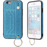 Glitter Powder PU+TPU Shockproof Beschermhoes met houder & kaartslots & polsbandje voor iPhone 6 / 6s(Blauw)