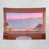 Sea View Window Background Cloth Fresh Bedroom Homestay Decoration Wall Cloth Tapestry  Size: 200x150cm(Window-1)