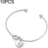 10 PCS Alloy Letter K Bracelet Snake Chain Charm Bracelets(White)