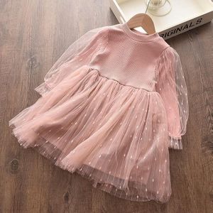 Girls Sequined Puff Sleeve Knitted Yarn Skirt (Color:Pink Size:120)