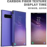 For Samsung Galaxy S10 Carbon Fiber Texture View Time Horizontal Flip Leather Case with Holder & Touch Call Display ID(Blue)