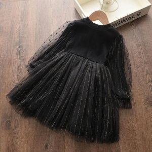 Girls Sequined Puff Sleeve Knitted Yarn Skirt (Color:Black Size:100)