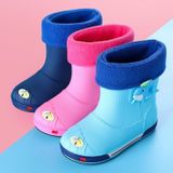 Kinderen anti slip plus fluweel warme cartoon korte regen laarzen  grootte: innerlijke lengte 20cm  stijl: met katoenen hoes (donkerblauw)