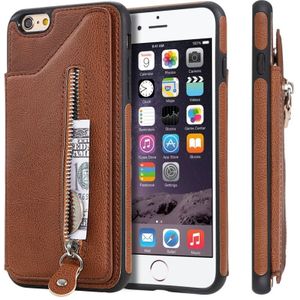 For iPhone 6 Plus Solid Color Double Buckle Zipper Shockproof Protective Case(Brown)