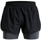Men Fake Two-piece Sports Stretch Shorts (Color:Black Gray Size:XXXL)