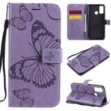 For Huawei P Smart(2020) 3D Butterflies Embossing Pattern Horizontal Flip Leather Case with Holder & Card Slot & Wallet(Purple)