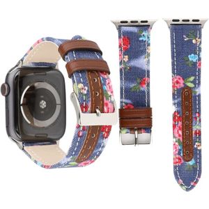 Denim Flower Pattern Genuine Leather Watch Strap for Apple Watch Series 4 44mm (Dark Blue)