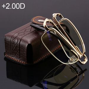 Folding Anti Blue-ray Presbyopic Reading Glasses with Case & Cleaning Cloth  +2.00D(Gold)