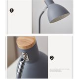 E27 Button Switch Wood Table Lamp Metal Shade Desk Light Bedside Reading Book Light Home Decor  Light Source:Normal Bulb(Gray)
